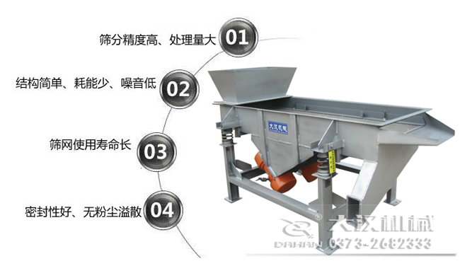 1016型直線振動(dòng)篩特點(diǎn)：1，篩分精度高，處理量大。2，結(jié)構(gòu)簡(jiǎn)單，耗能少，噪音低，3，篩網(wǎng)使用壽命長(zhǎng)，密封性好無(wú)粉塵溢散。