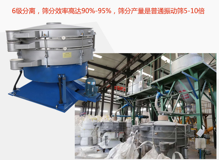 搖擺篩采用6級分離，篩分效率高達90%-95%，篩分產(chǎn)量是普通振動篩5-10倍