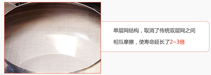 單層網(wǎng)結(jié)構(gòu)，取消了傳統(tǒng)雙層網(wǎng)之間相互摩擦，使壽命延長(zhǎng)了2~3倍