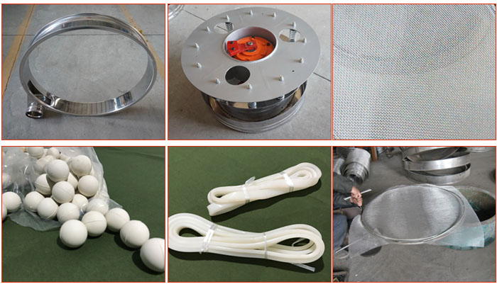 800型全不銹鋼振動(dòng)篩配件有：振動(dòng)篩篩框，電機(jī)，不銹鋼篩網(wǎng)等。