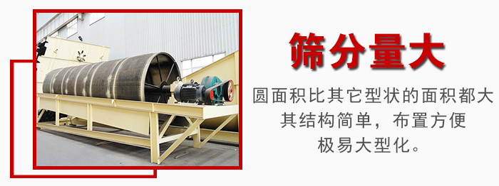 滾筒篩篩分產(chǎn)量大，產(chǎn)量可達200噸/時