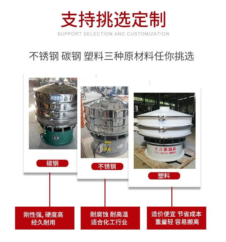 旋振篩可配置一到四層的篩網(wǎng)。旋振篩的篩分效率高，篩分精度高，篩分率高達96%。